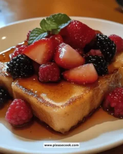 Delicious berry French toast topped with fresh mixed berries and syrup