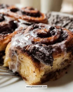 Delicious Oreo Cinnamon Rolls topped with icing and crushed Oreos.