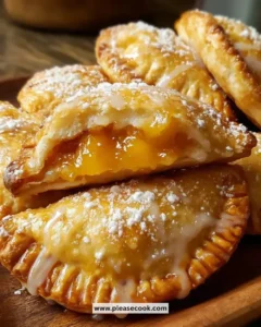 Freshly baked peach hand pies with a golden flaky crust and sweet peach filling