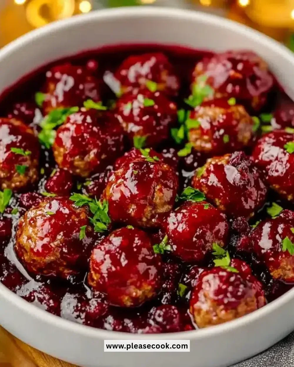 Delicious quick Christmas cranberry meatballs on a festive plate