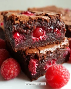 Deliciously fudgy Raspberry Brownies topped with fresh raspberries