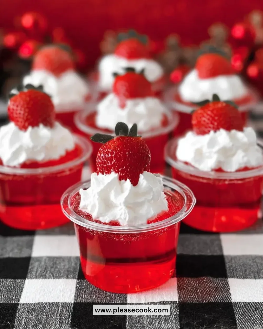 Santa Hat Jello Shots decorated for festive holiday celebrations