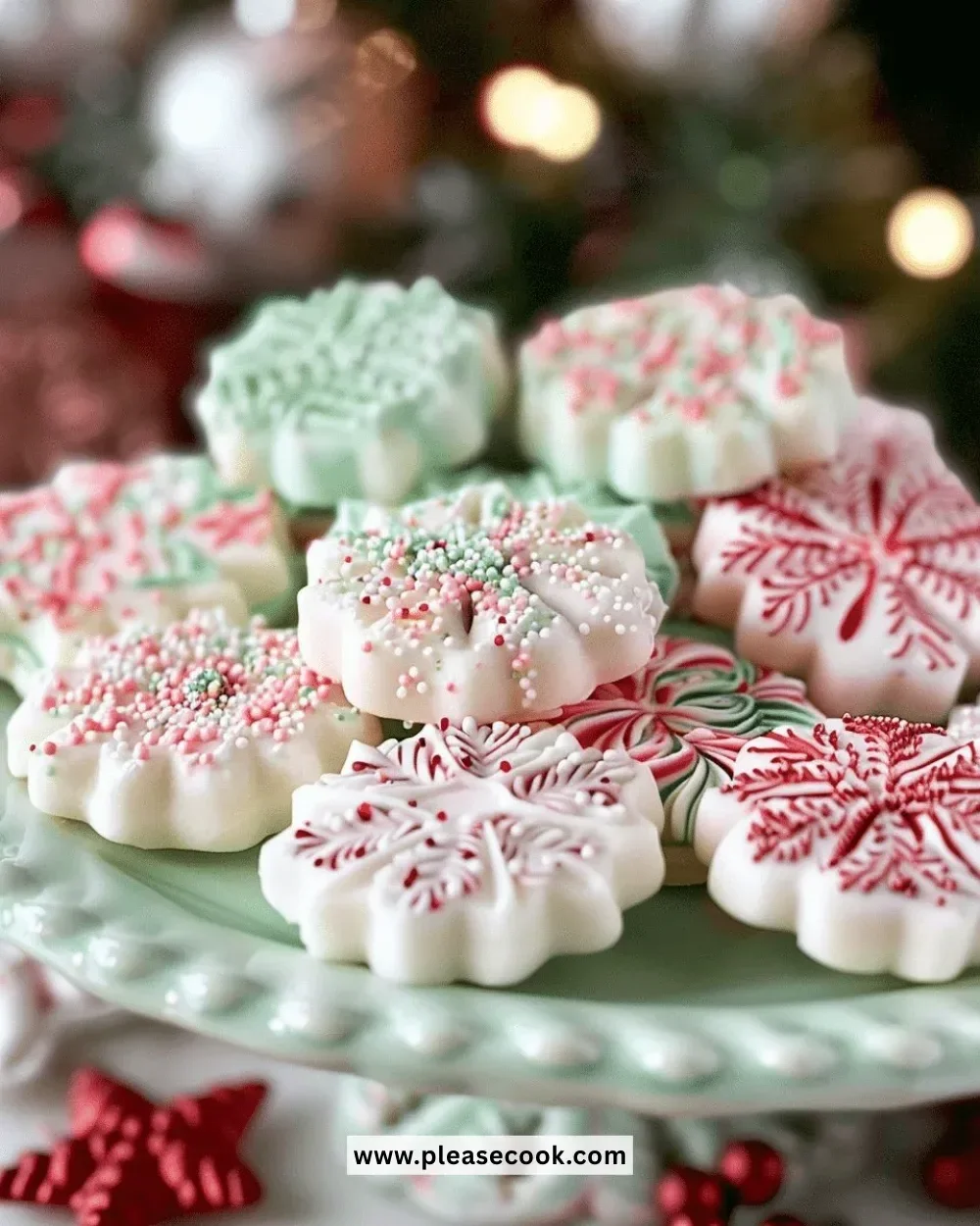 Soft Christmas Peppermints on a festive plate, perfect for holiday treats