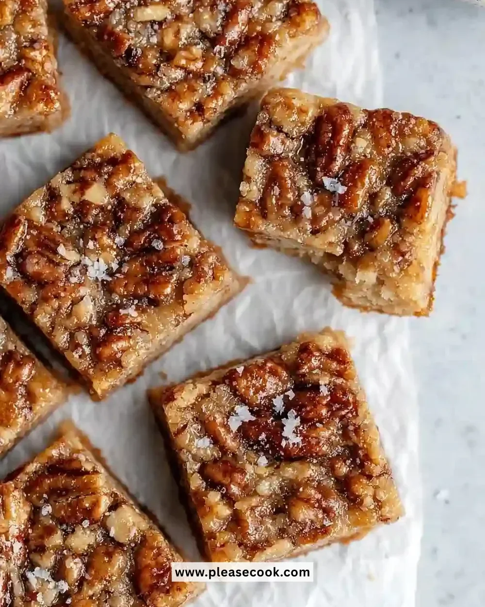 Delicious Paleo Pecan Pie Bars topped with pecans and sweet syrup