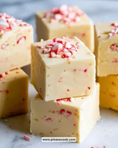 White chocolate peppermint fudge in a festive display