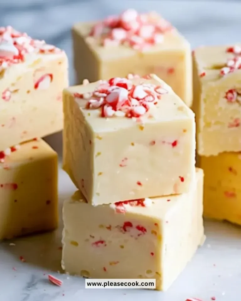 White chocolate peppermint fudge in a festive display