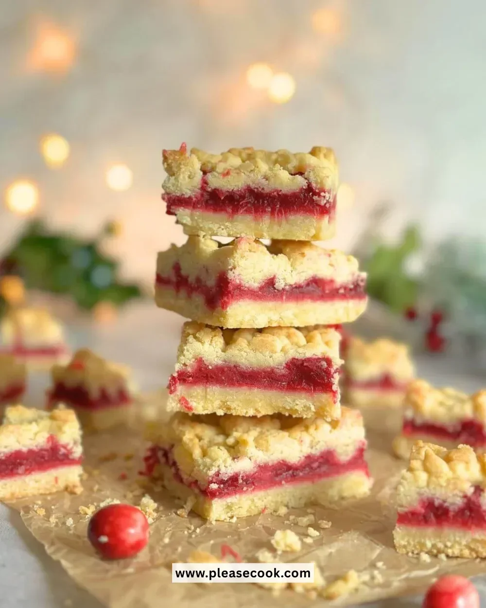 Delicious homemade cranberry crumble bars on a plate