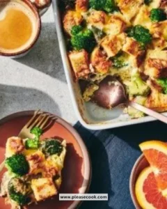 Broccoli-Cheddar Breakfast Strata served in a dish