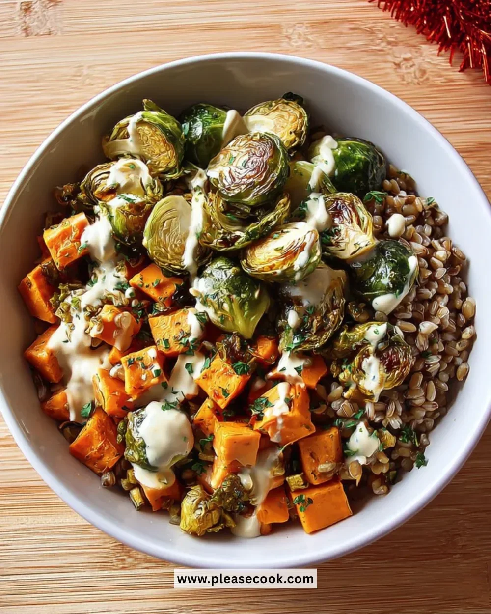Healthy Brussels Sprouts Grain Bowl with quinoa and vegetables