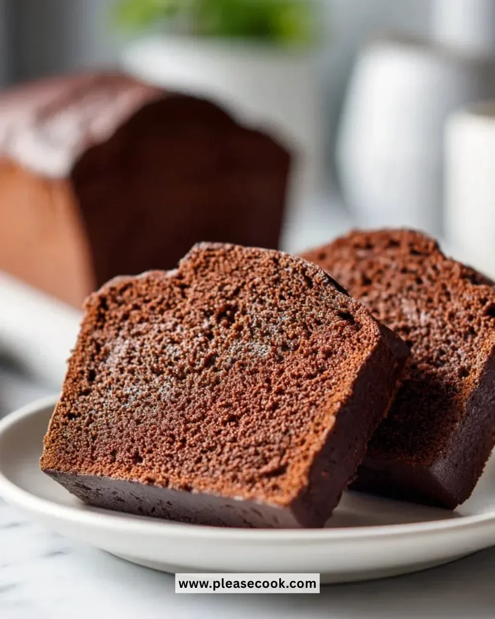 Delicious Buttermilk Chocolate Pound Cake slice on a plate