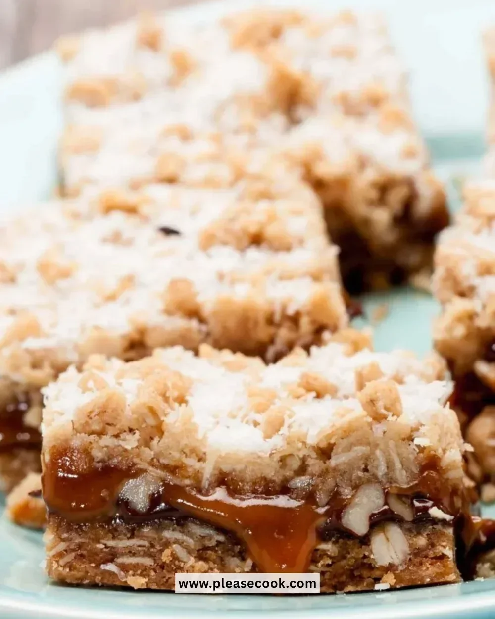 Delicious homemade Carmelita Bars with oats, chocolate, and caramel