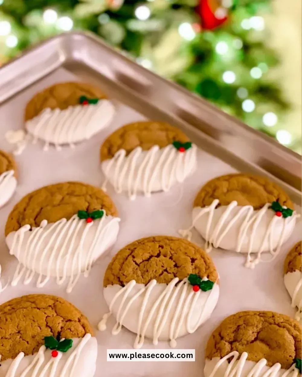 Chewy maple cinnamon cookies topped with white chocolate pieces on a plate.