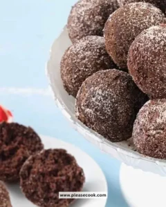 Delicious homemade chocolate cake doughnut holes on a plate garnished with powdered sugar