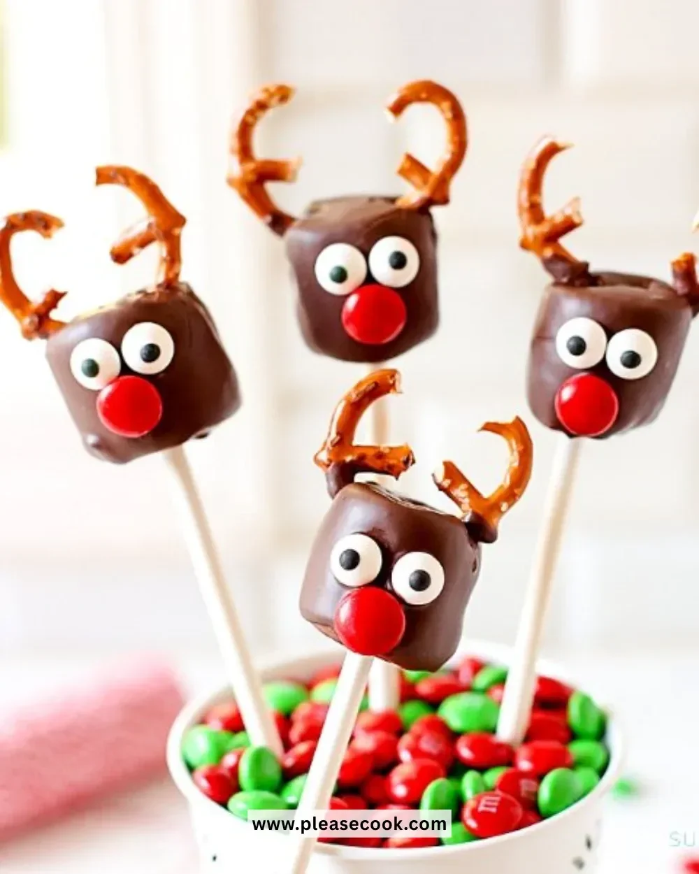 Festive Chocolate Covered Marshmallow Reindeer treats for the holidays
