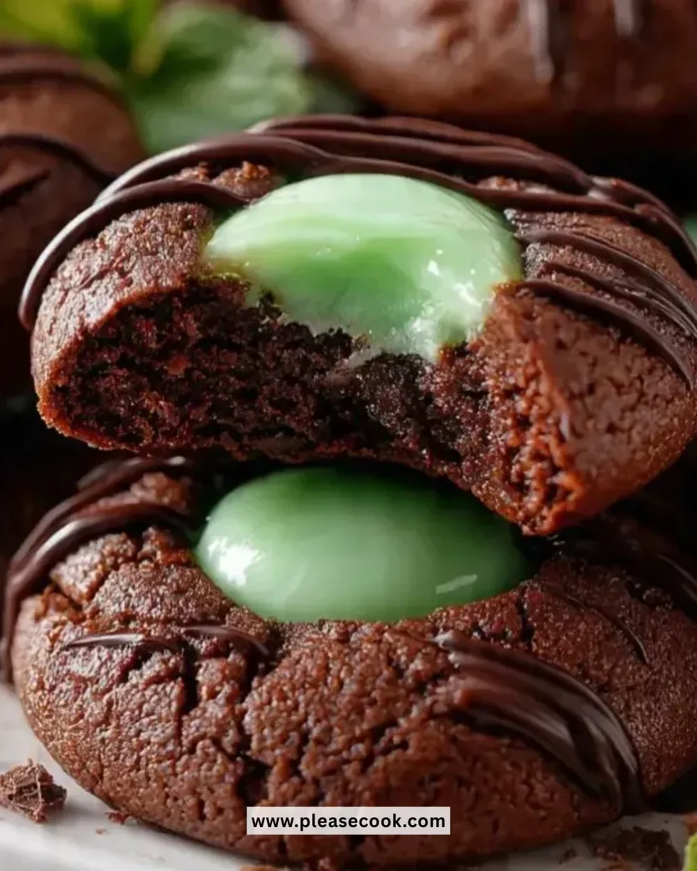 Chocolate Mint Thumbprint Cookies with a delightful minty flavor.