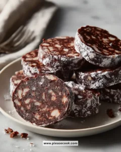 Delicious Classic Chocolate Salami dessert on a plate