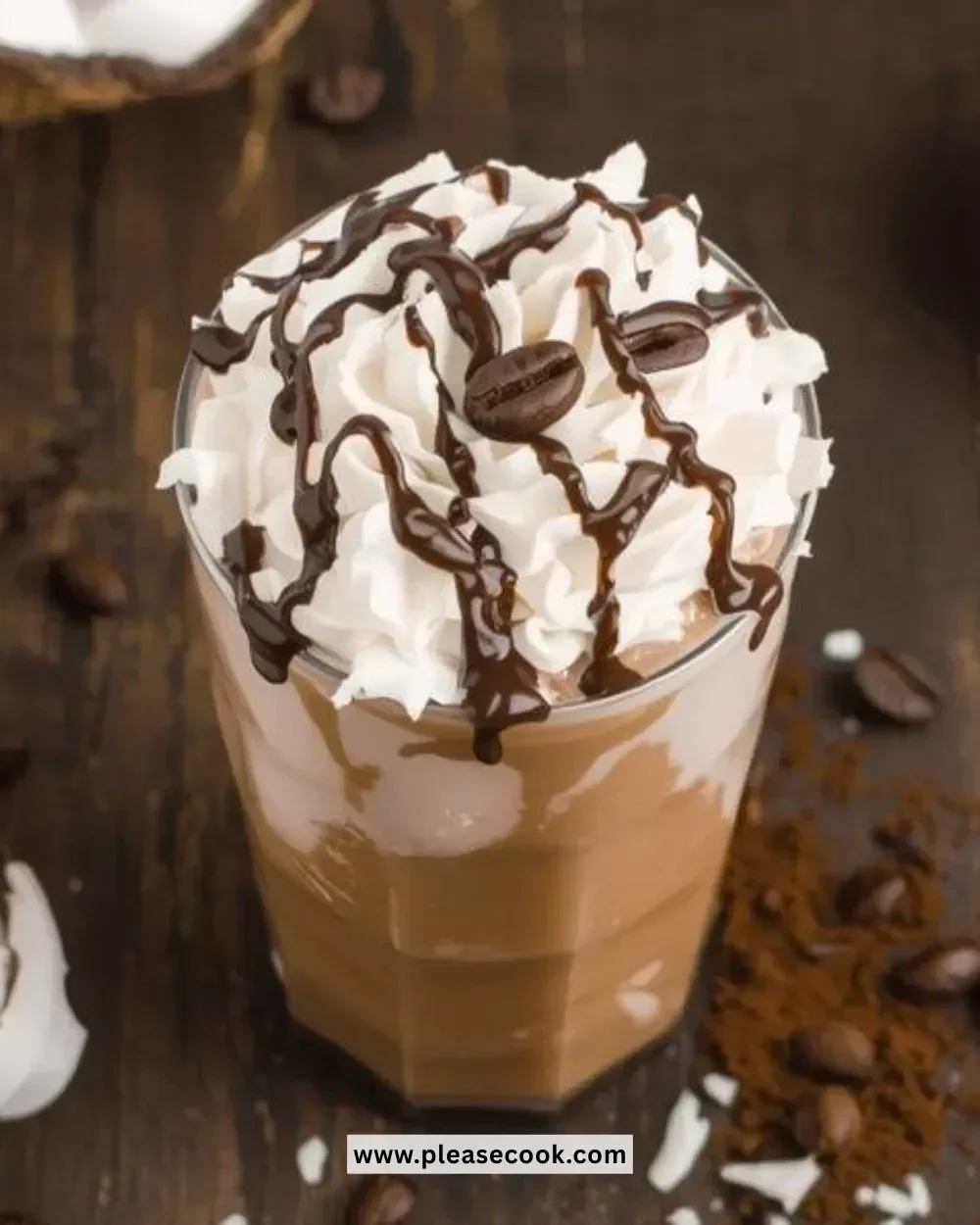 Refreshing Coconut Mocha Slushie with chocolate and coconut flavors