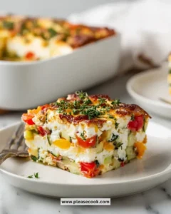 Delicious cottage cheese and veggie bake dish served in a rustic bowl