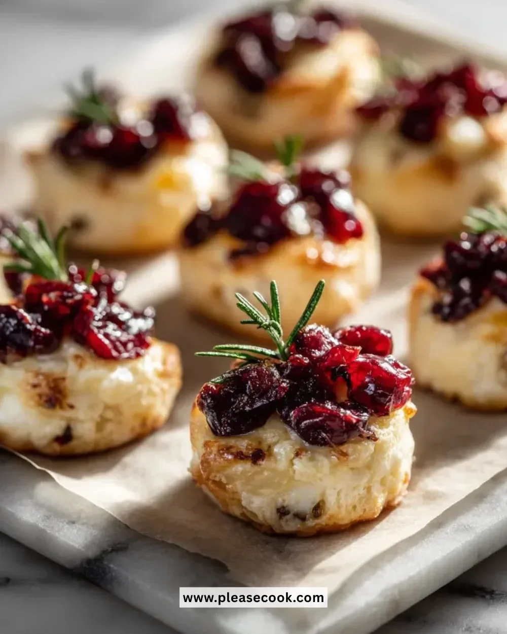 Delicious Cranberry Brie Bites appetizer on a wooden serving platter
