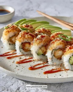 Crispy Shrimp Tempura Sushi Roll with fresh ingredients and a side of soy sauce