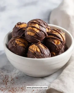 Delicious crunchy chocolate peanut butter bites on a plate