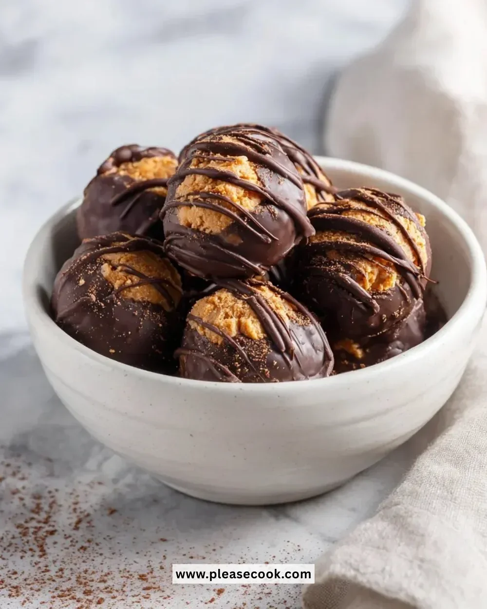 Delicious crunchy chocolate peanut butter bites on a plate