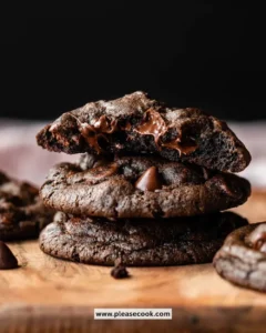 Batch of double chocolate chip cookies with gooey chocolate chunks