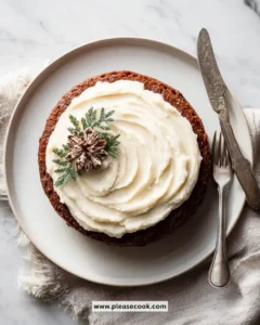 Slice of easy vegan gingerbread cake on a white plate with festive decorations