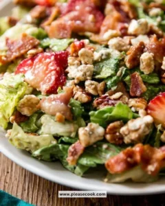 Delicious strawberry bacon salad with fresh ingredients served in a bowl