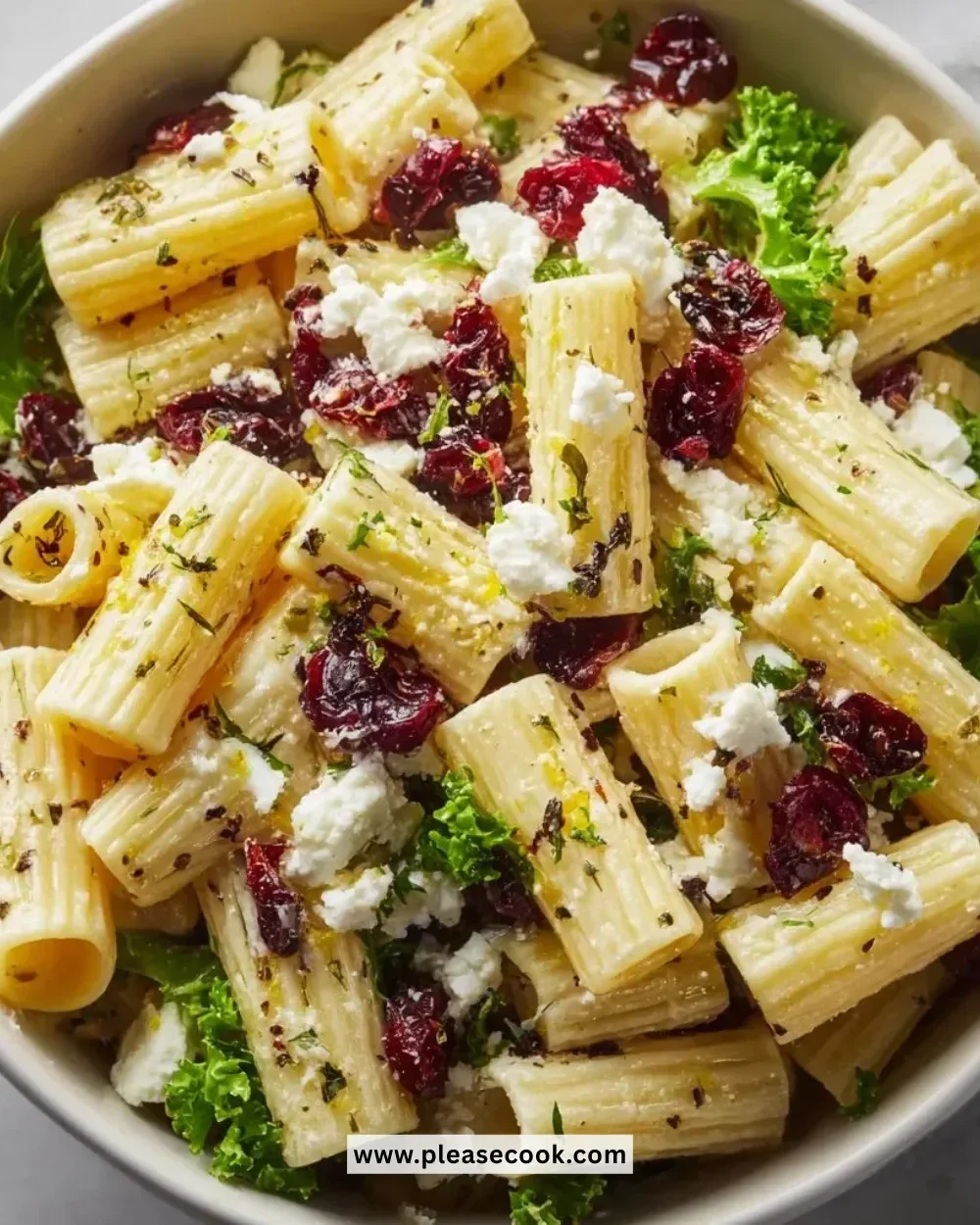Feta Cranberry Rigatoni Salad with vibrant ingredients in a bowl