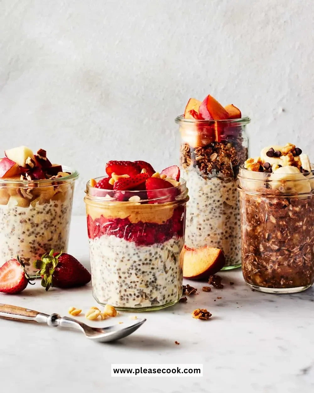 Healthy breakfast oats with fruits and nuts in a bowl