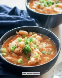 Healthy Buffalo Chicken Chili served in a bowl with toppings