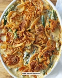Delicious homemade green bean casserole served in a baking dish
