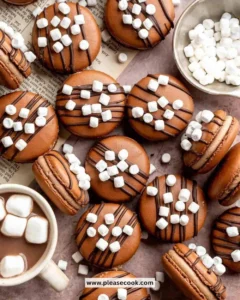 Delicious hot chocolate macarons on a decorative plate