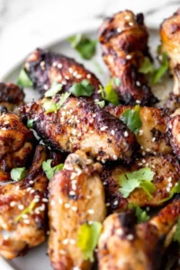 Delicious Miso Garlic Chicken Wings garnished with herbs