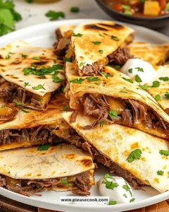 Mississippi pot roast quesadillas with melted cheese and pulled beef filling