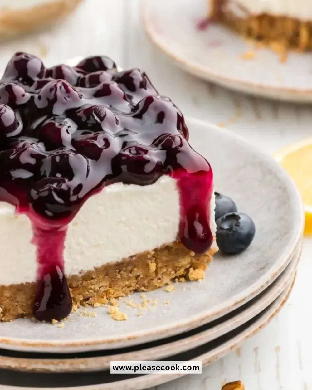 Delicious no-bake blueberry cheesecake with fresh blueberries and cream cheese topping