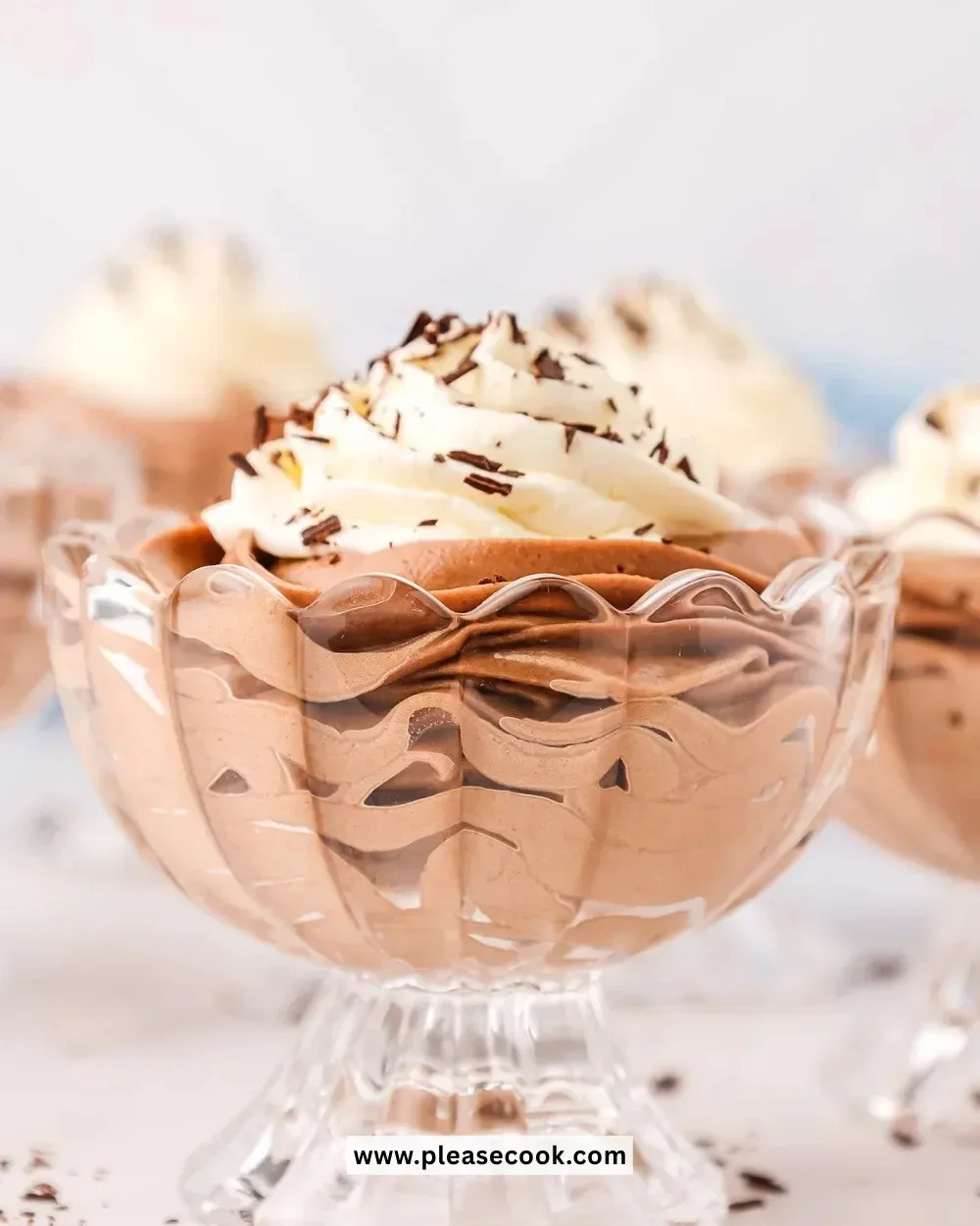Delicious Nutella cheesecake chocolate mousse topped with chocolate shavings