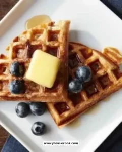 Delicious old-fashioned Maine sourdough waffles served with syrup and berries