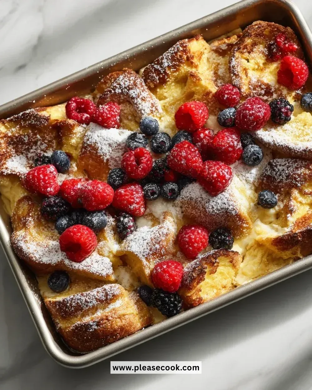 Delicious Overnight French Toast Casserole ready to be served for breakfast