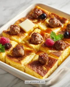 Delicious Pancake Sausage Casserole served on a plate with syrup