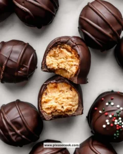 Delicious homemade peanut butter balls truffles on a plate