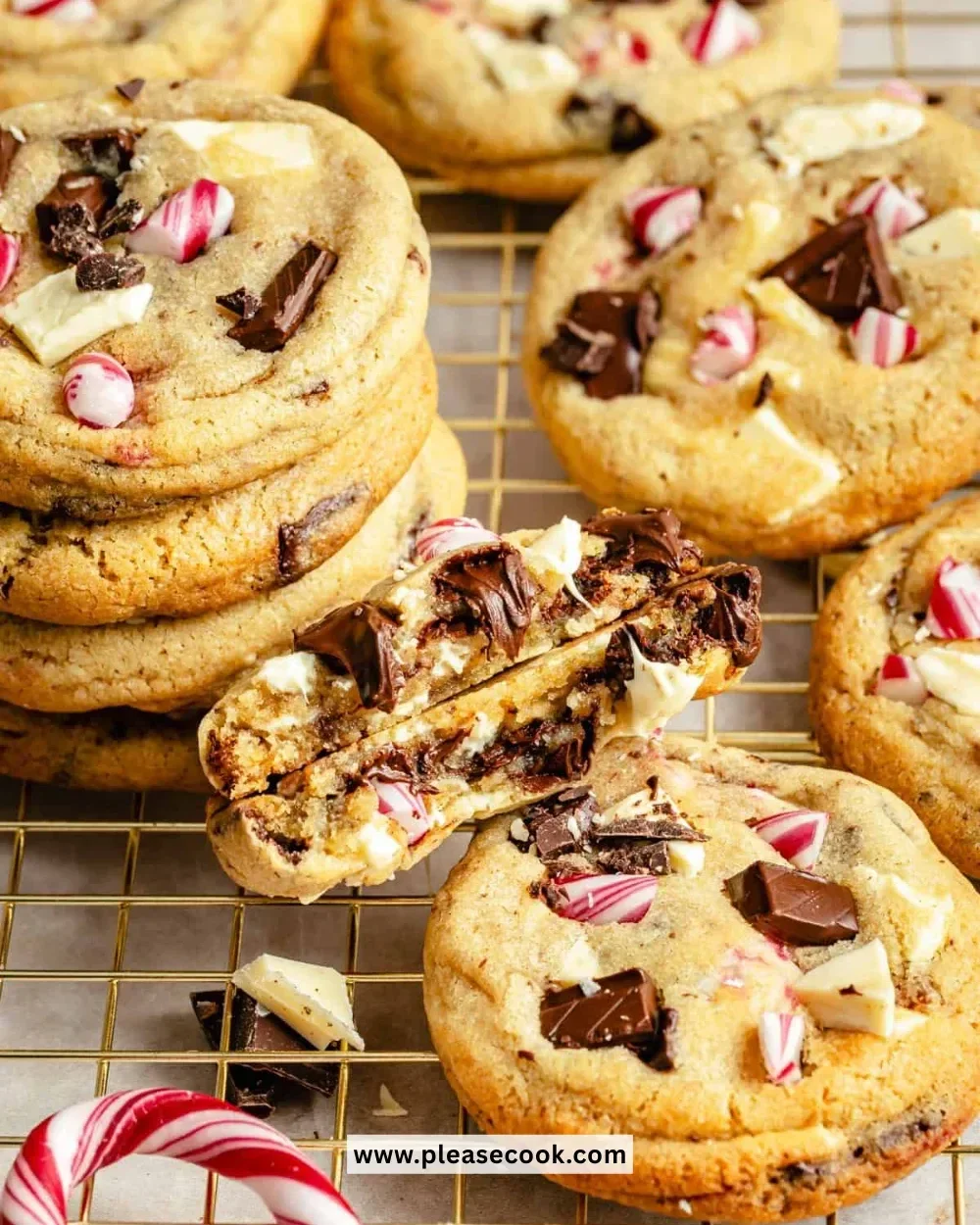 Freshly baked peppermint chocolate chip cookies with festive sprinkles