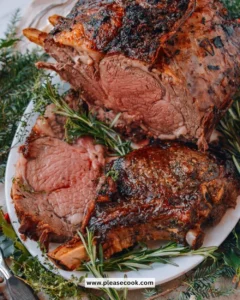 Perfectly cooked prime rib roast served with sides