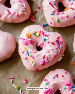 A delightful assortment of pink party donuts with colorful sprinkles on top