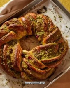 Delicious Pistachio Cranberry Wreath decorated for the holidays