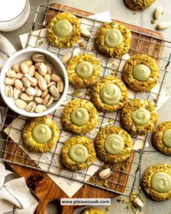 Delicious pistachio thumbprint cookies with nutty centers on a decorative plate