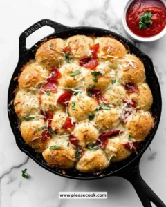 Cheesy pizza pull apart rolls served on a wooden platter.