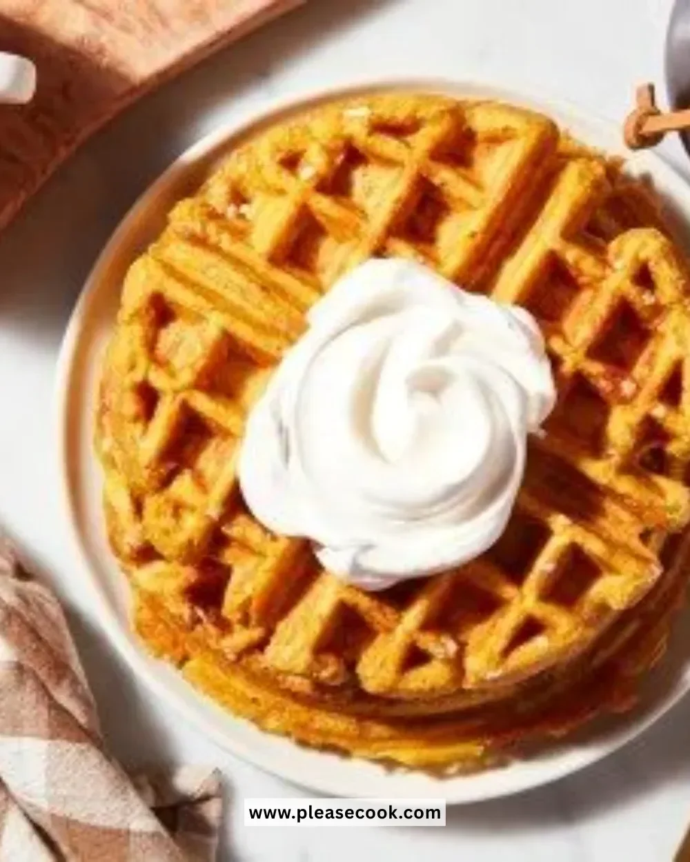 Delicious Pumpkin Pearl Sugar Waffles served with toppings