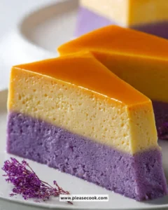Delicious Purple Yam Flan Cake topped with creamy caramel sauce
